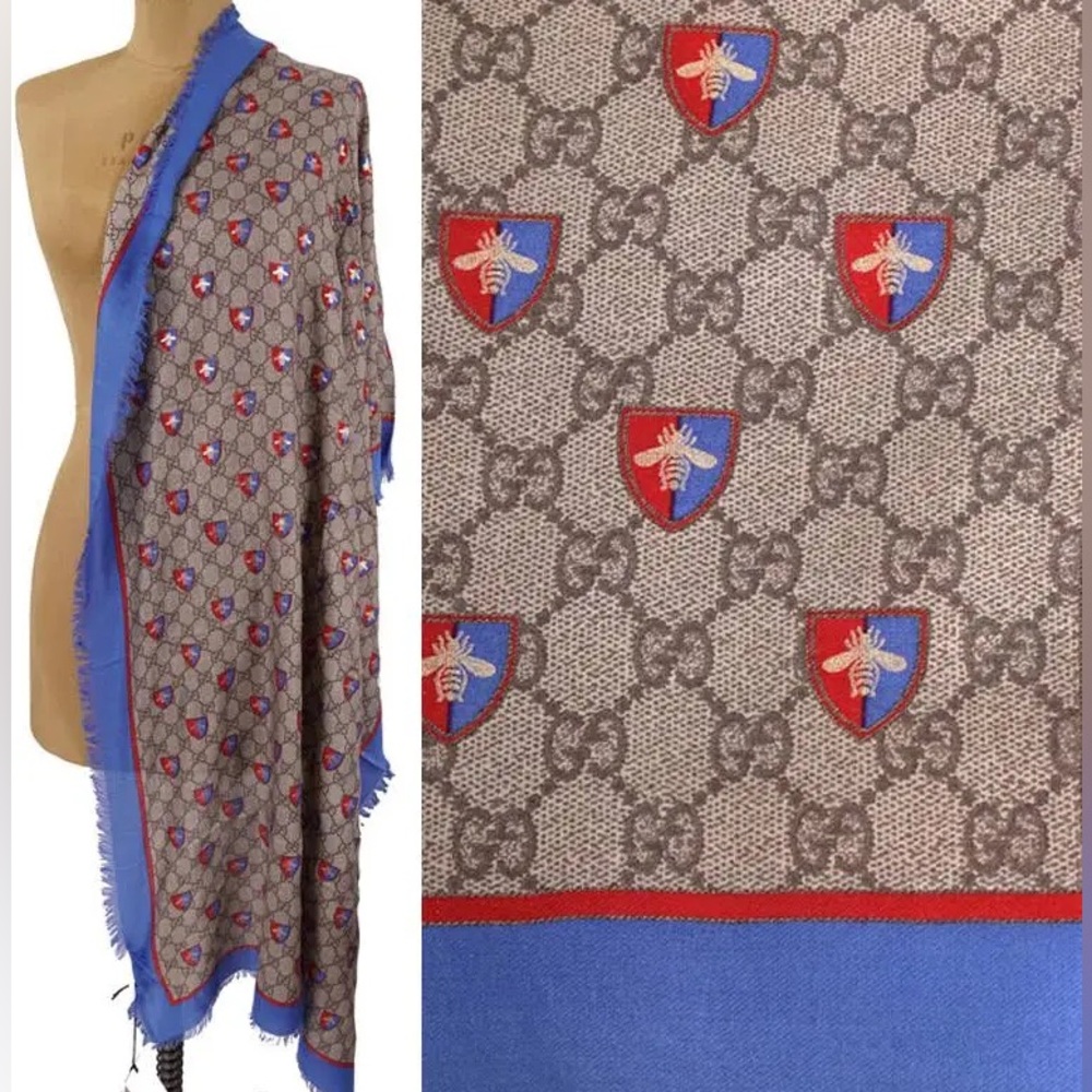 Gucci Supreme GG Logo with Gold Bee Crest modal silk large scarf